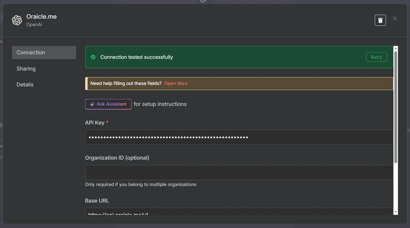 Connection tested successfully